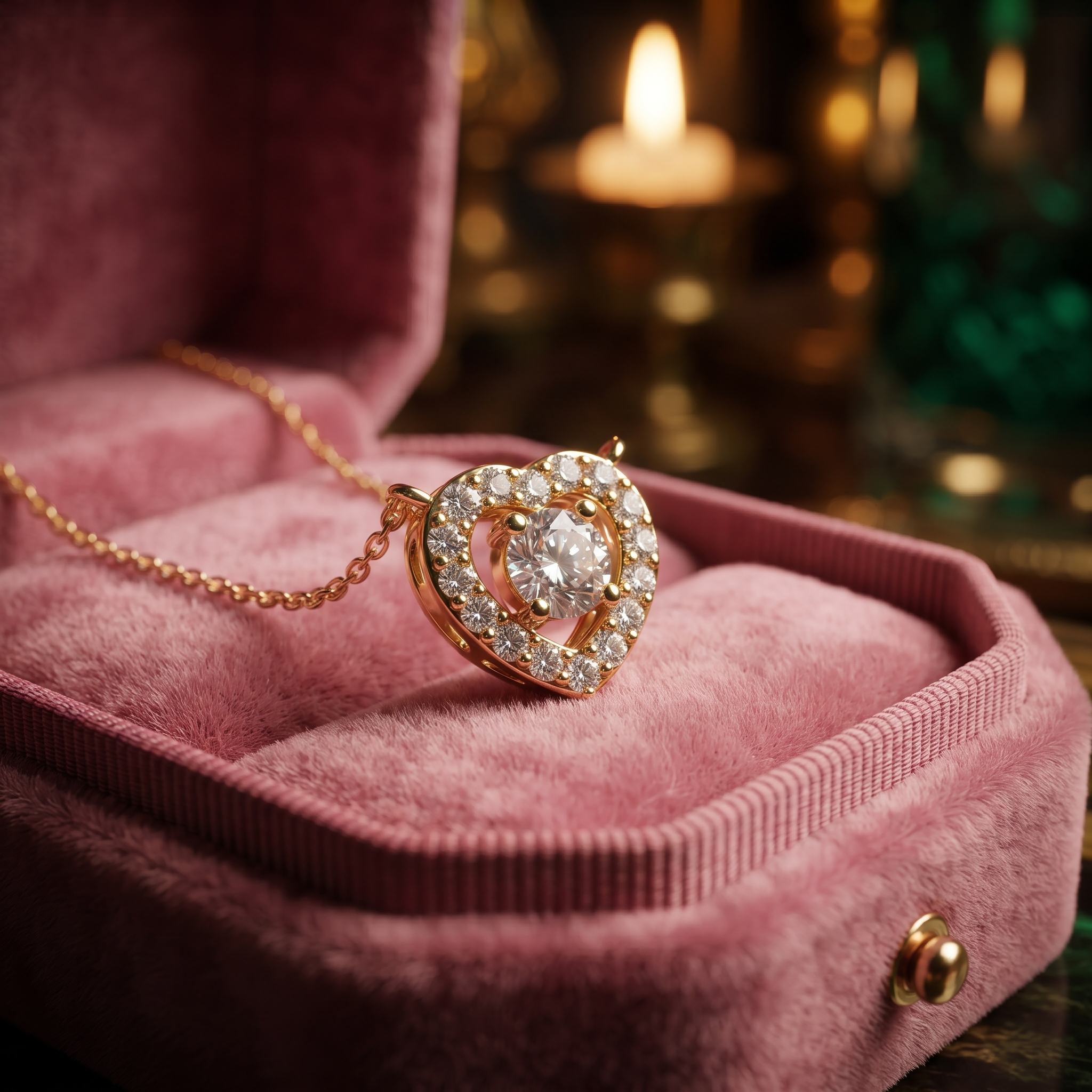 Heart Halo Diamond Pendant Necklace, Dainty Gold Love Jewelry, Romantic Gift
