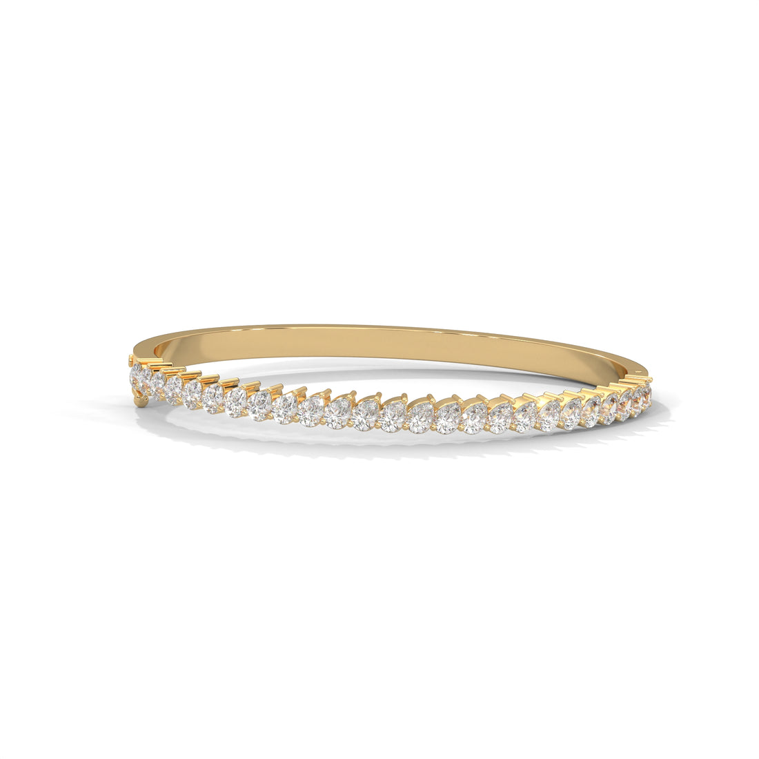 Pear Cut Lab Grown Diamond Tennis Bangle, Solid Gold Half Eternity Cuff