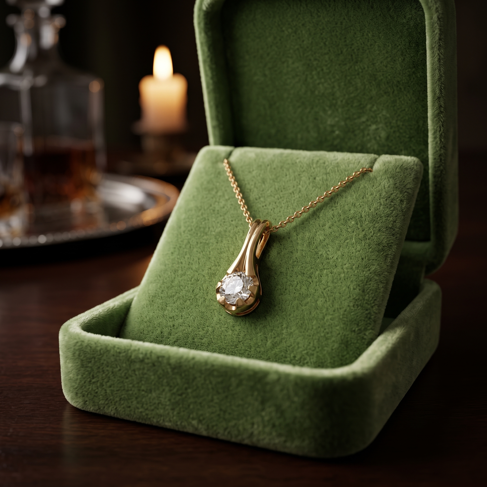 Round Cut Diamond Drop Pendant Necklace, Minimalist Gold Chain, Teardrop Solitaire