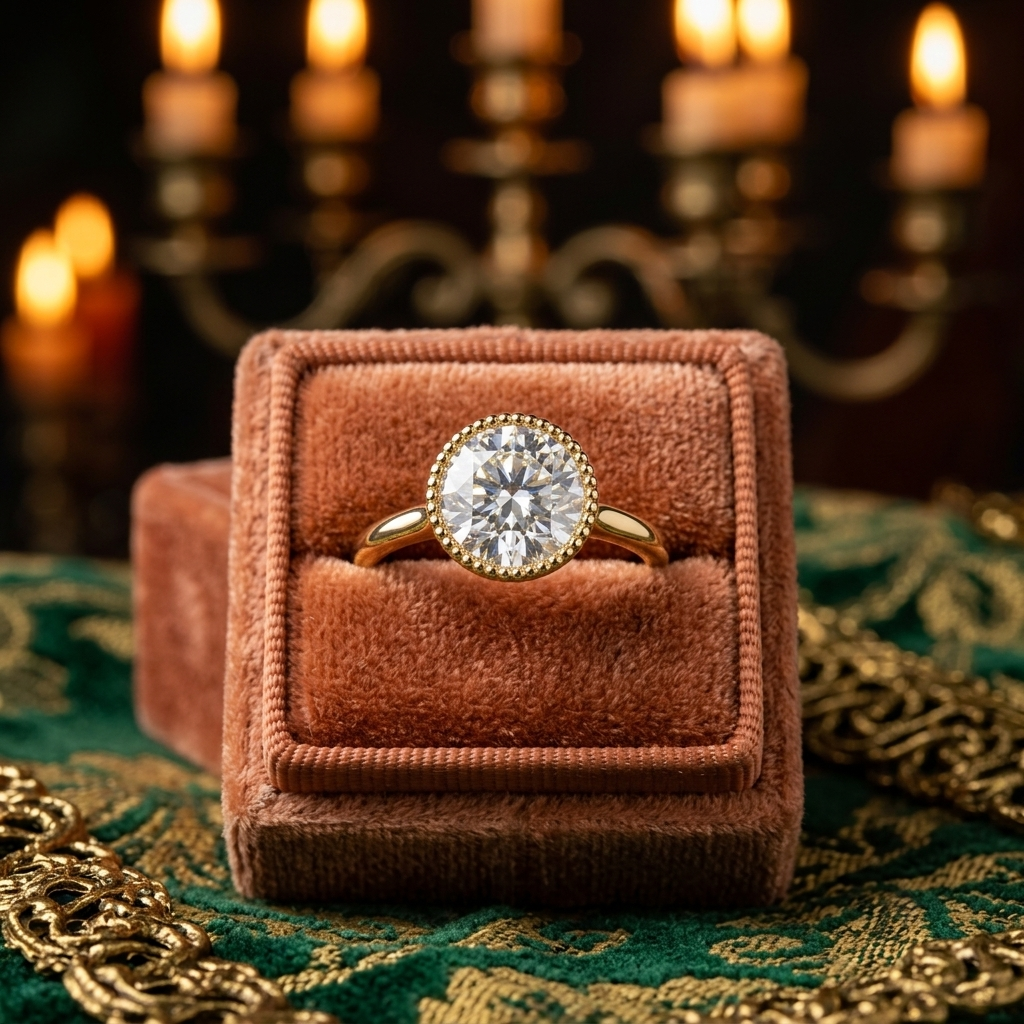 Milgrain Bezel Lab Grown Diamond Ring, Round Cut Solitaire, Solid Gold Engagement Ring