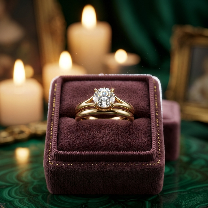 1.00 Carat Round Cut Diamond Engagement Ring, 14K Yellow Gold Split Shank Solitaire Ring