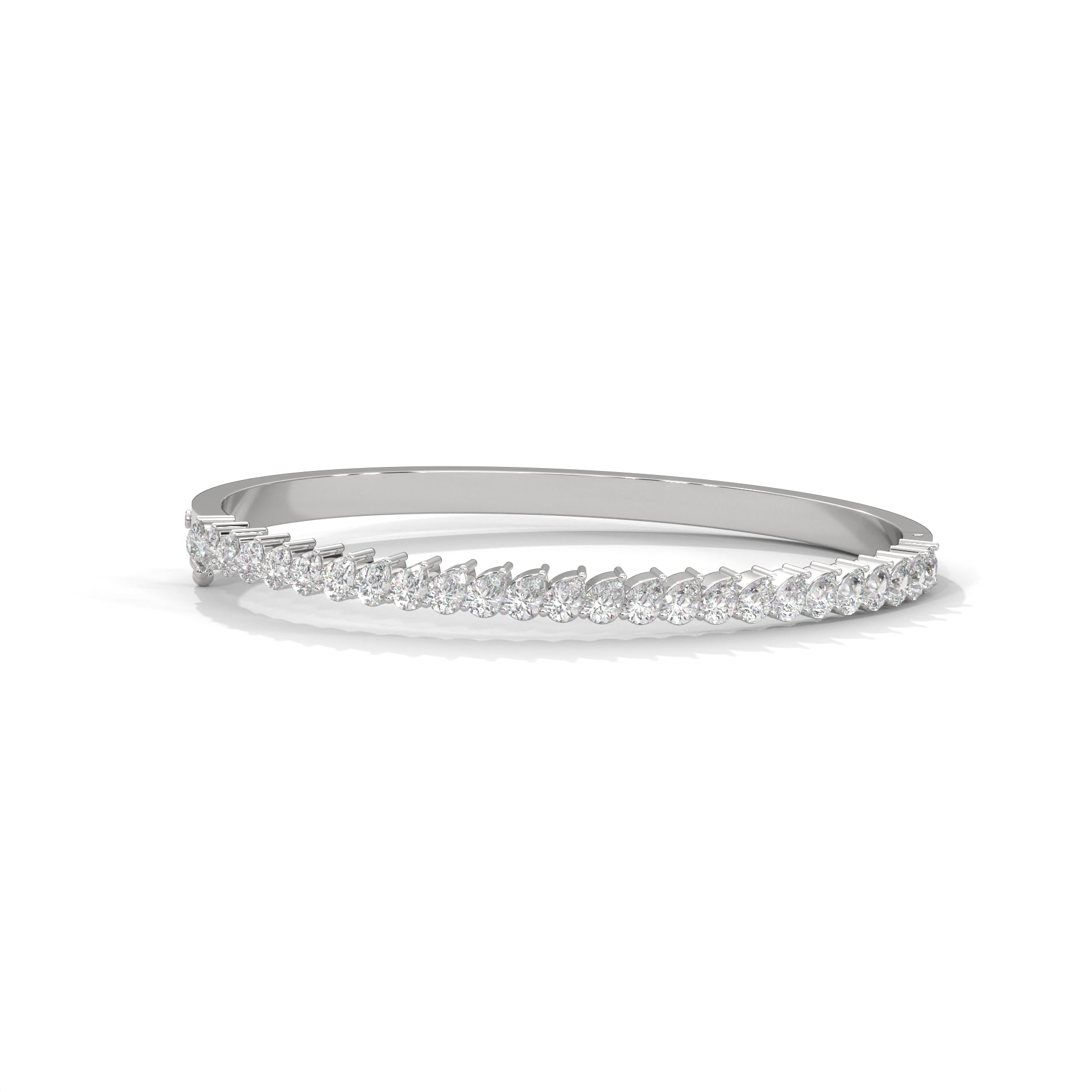Pear Cut Lab Grown Diamond Tennis Bangle, Solid Gold Half Eternity Cuff