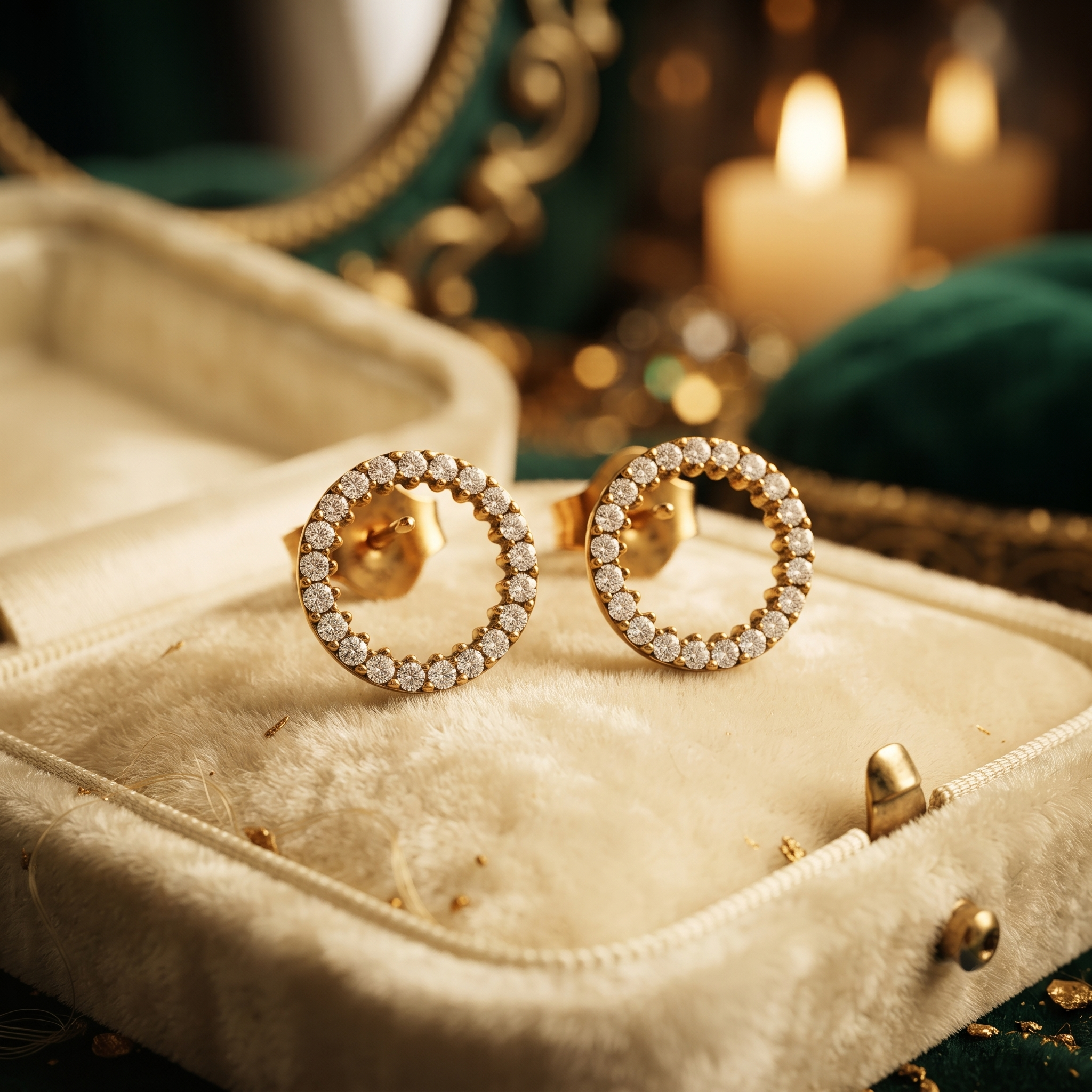 Diamond Open Circle Stud Earrings Jewelry Gift for Her