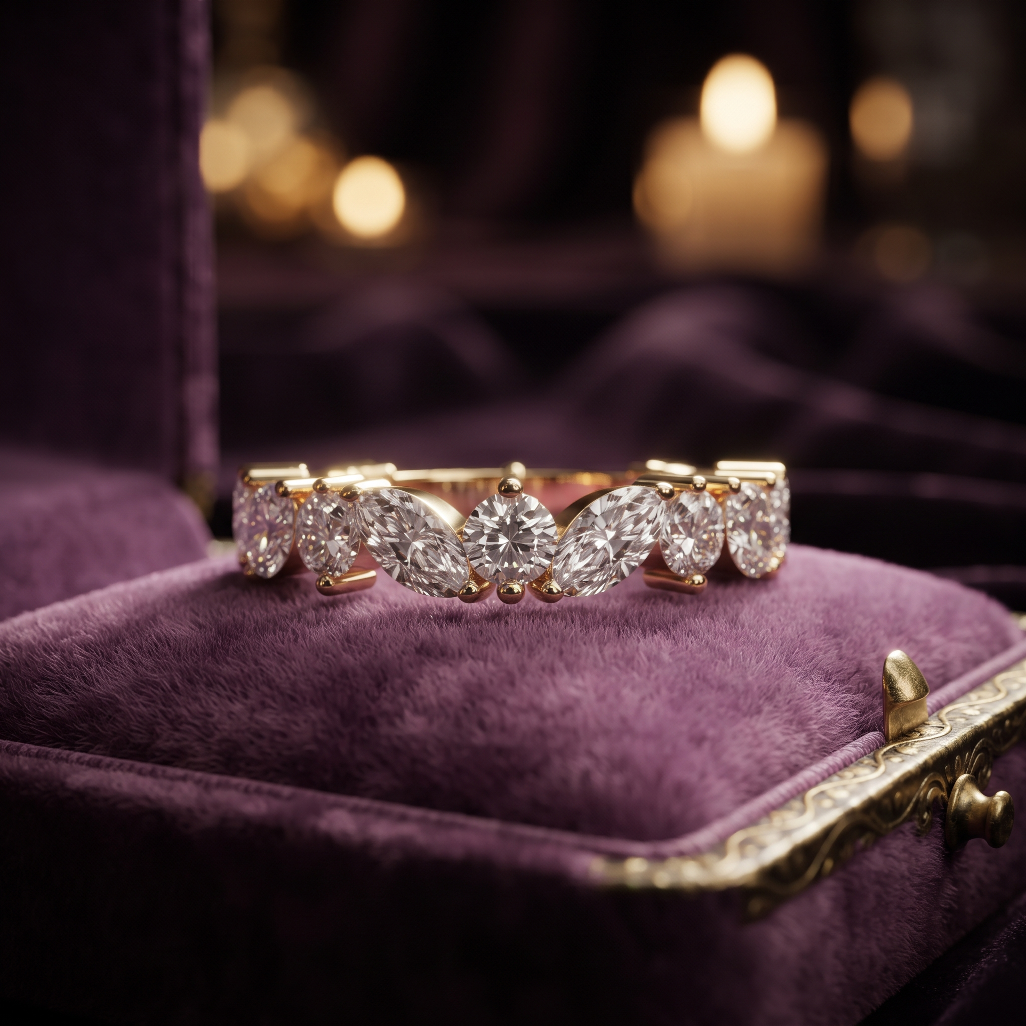 Marquise and Round Diamond Cluster Band