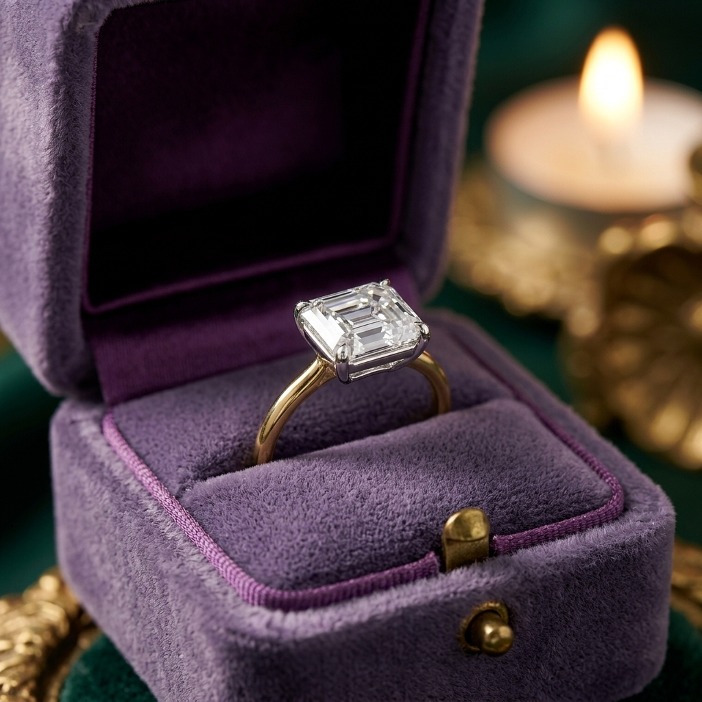 Emerald Cut Lab Grown Diamond Ring, Minimalist Gold Solitaire, Eco-Friendly Engagement Ring
