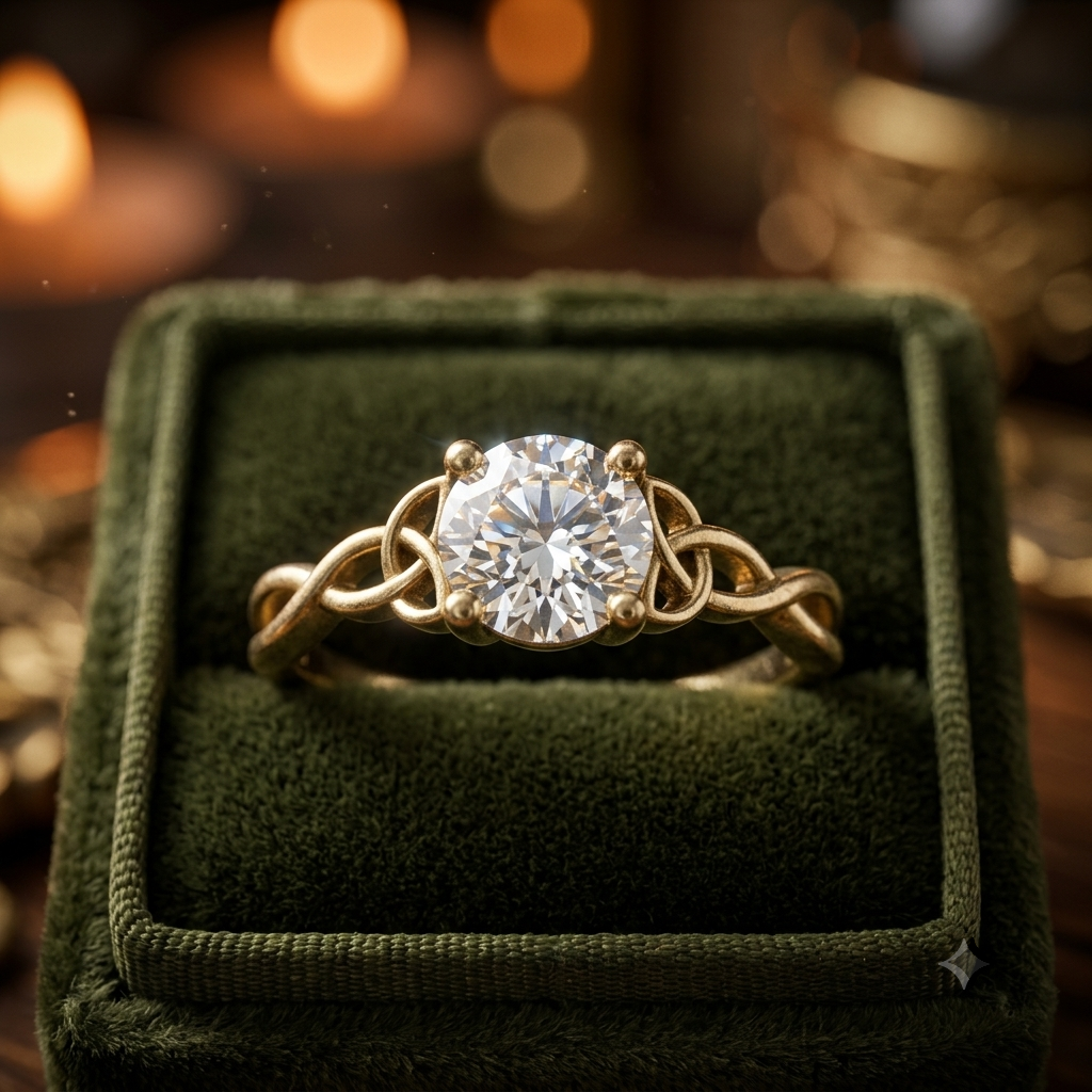 Celtic Knot Engagement Ring, Round Solitaire Lab Grown, 14K Yellow Gold Plated, Promise Ring