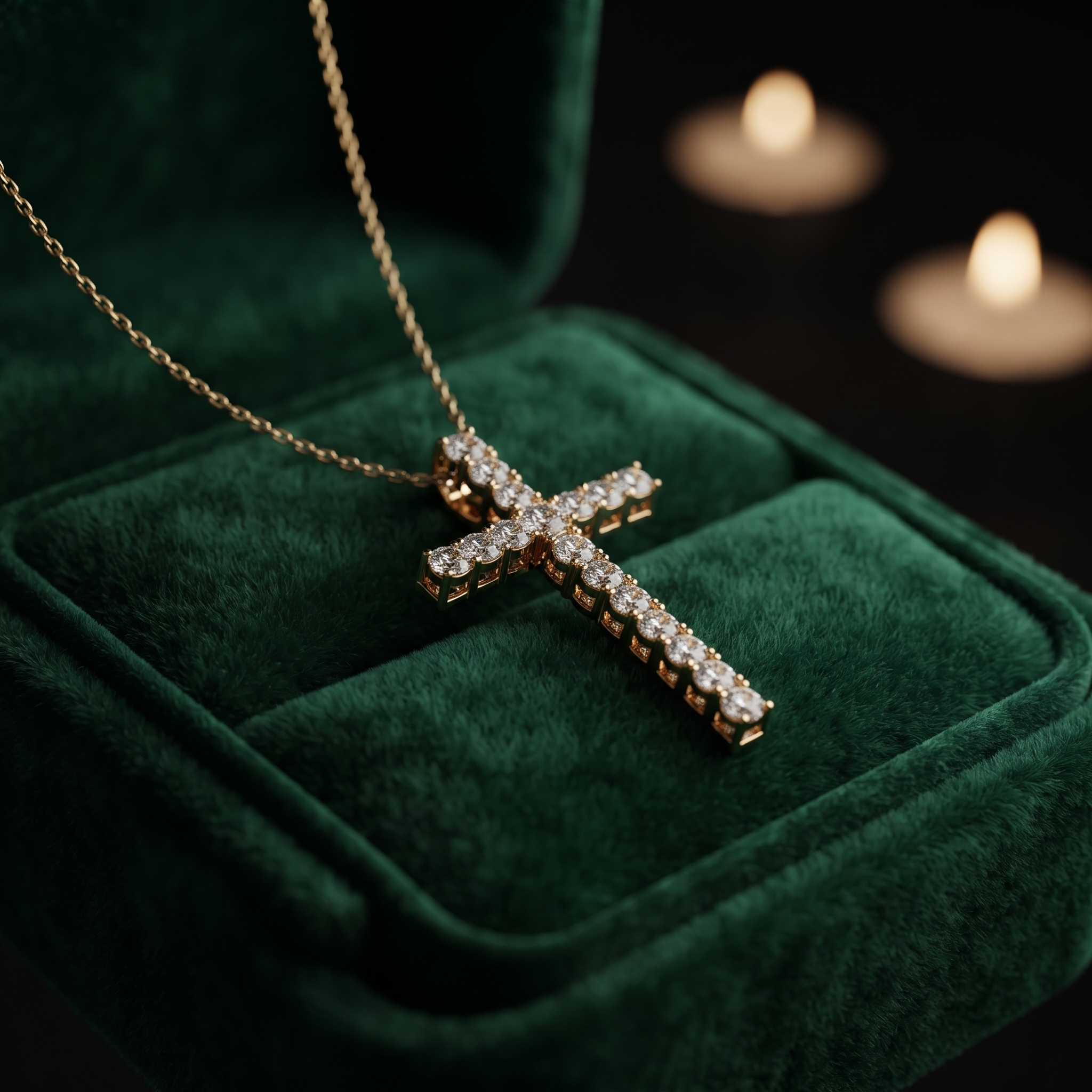 14K Gold Pave Diamond Cross Pendant Necklace, Dainty Faith Jewelry