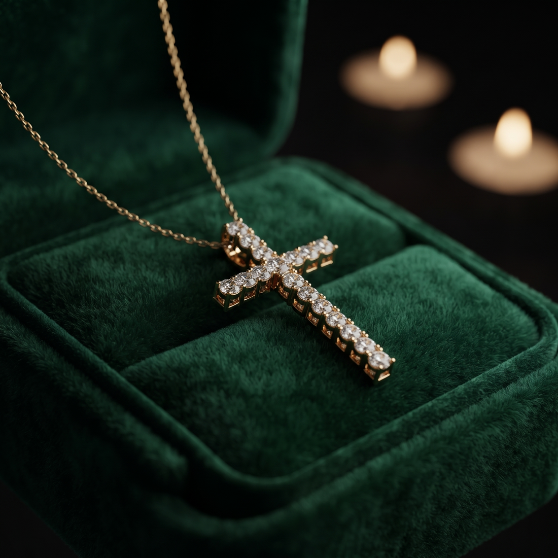 14K Gold Pave Diamond Cross Pendant Necklace, Dainty Faith Jewelry