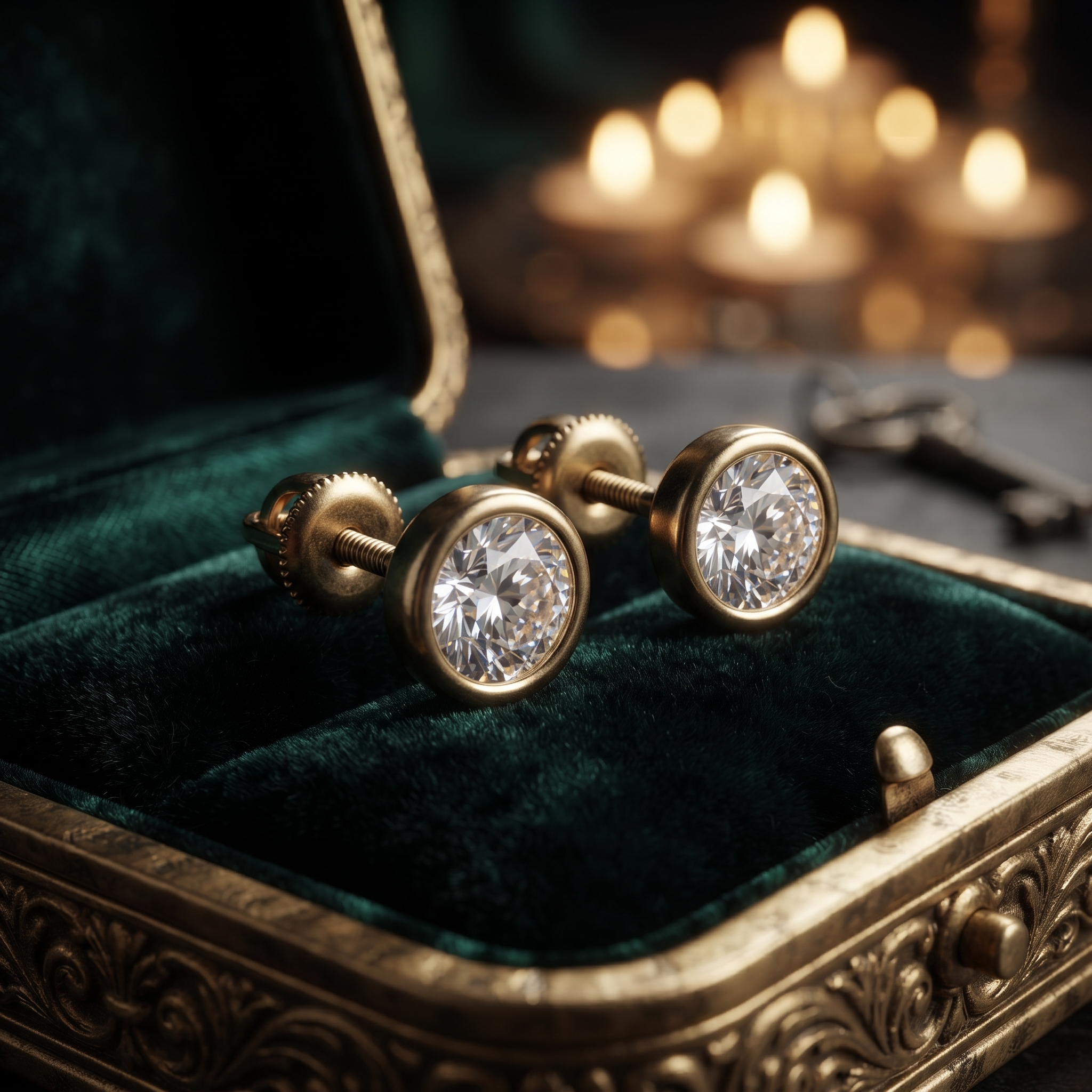 Bezel Set Solitaire Diamond Stud Earrings in 9K To 18K Gold, Or Silver