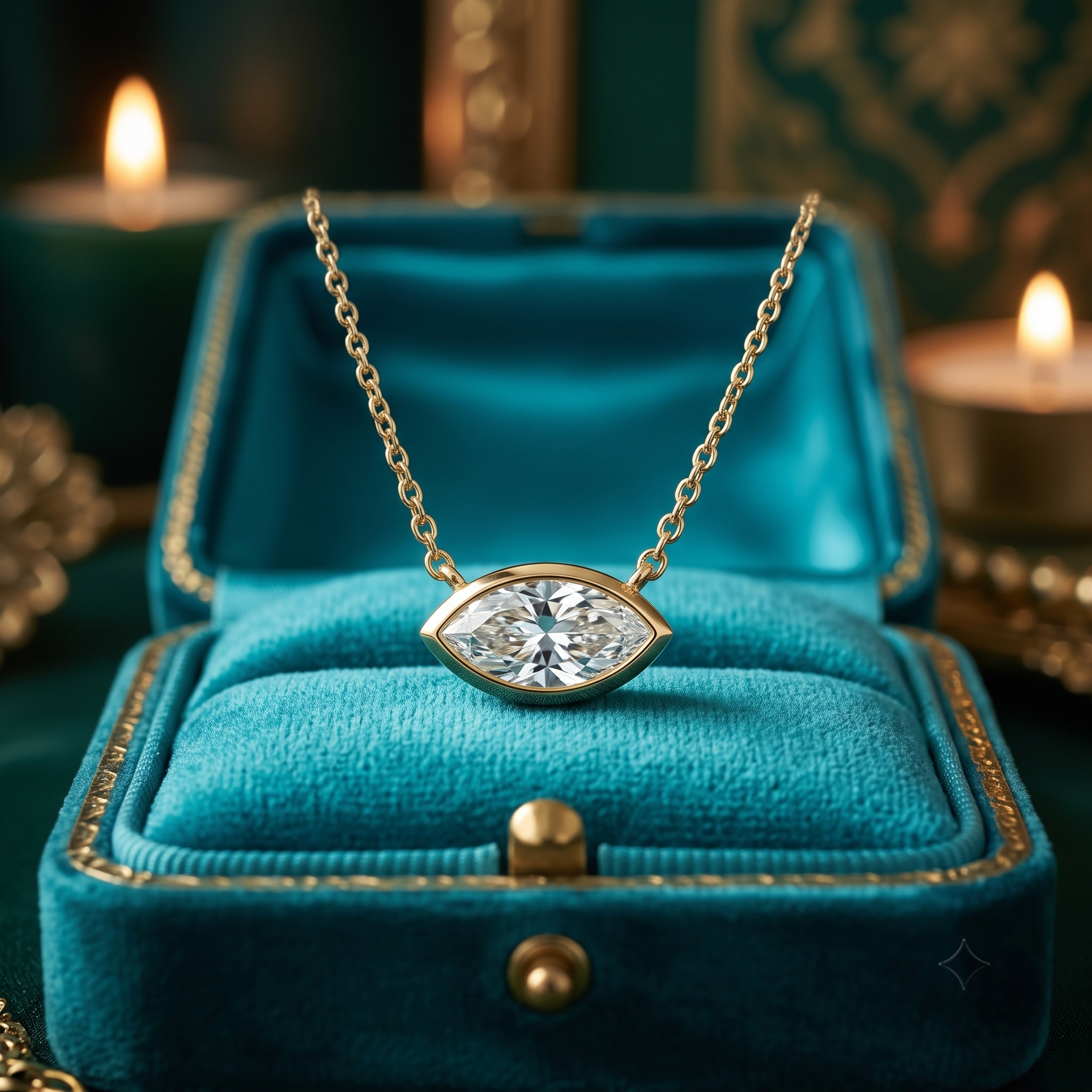 Marquise Lab Grown Diamond Pendant, Bezel Set Necklace, Minimalist Gold Jewelry