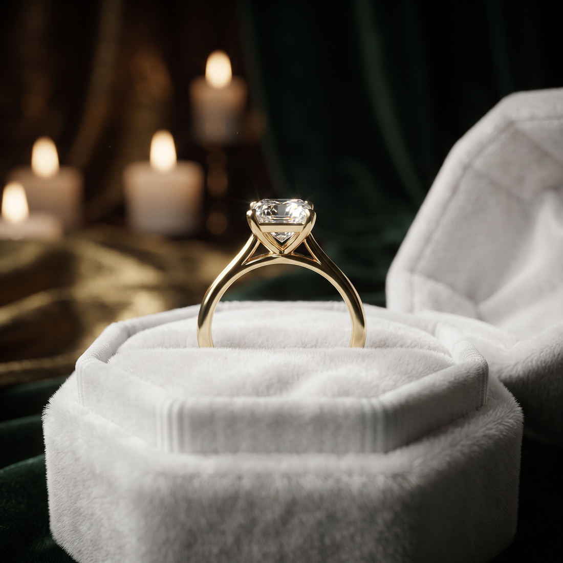 Asscher Cut Solitaire Engagement Ring In 10K To 14K Gold