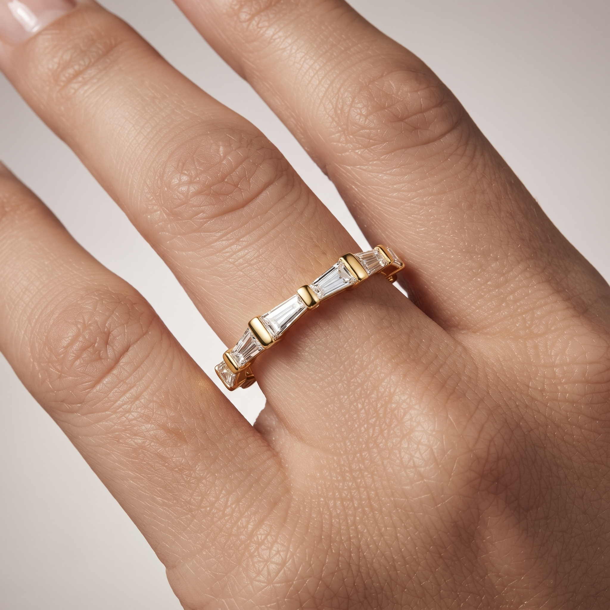 Baguette Cut Diamond Wedding Band, Art Deco Stacking Ring, Solid Gold Anniversary Band