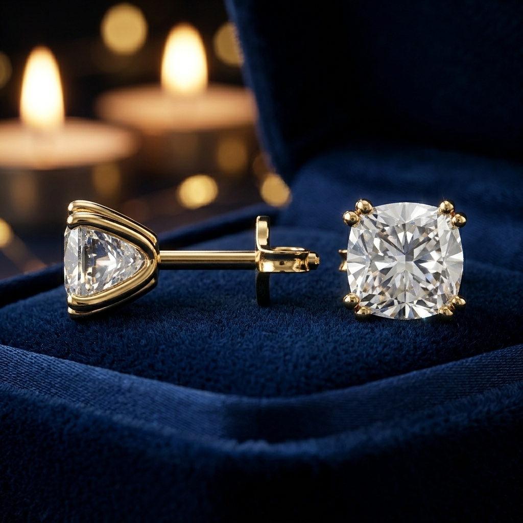 Cushion Cut Diamond Stud Earrings