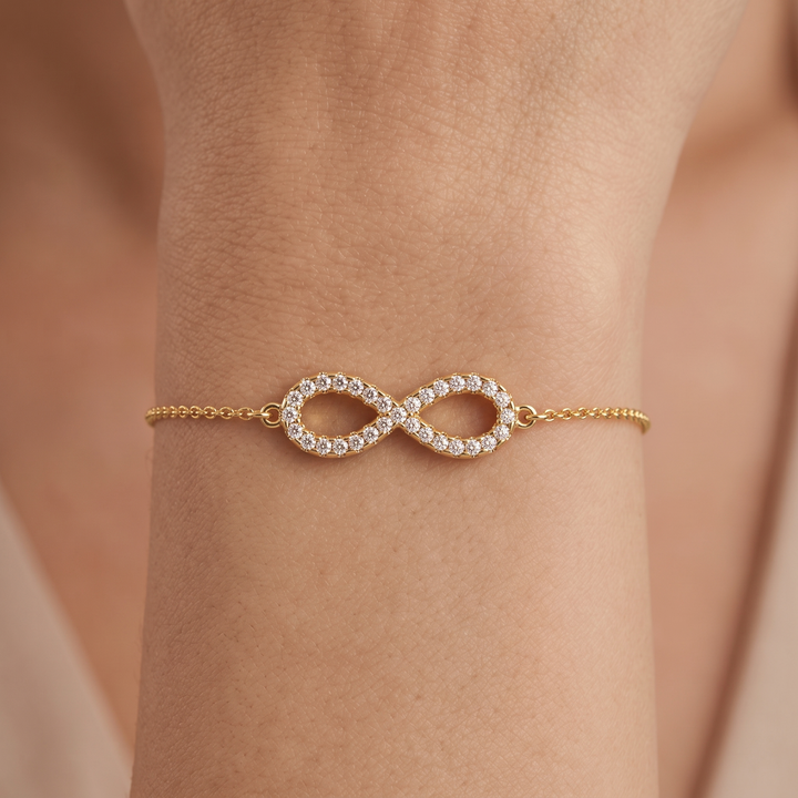 Diamond Infinity Bracelet In 9K Gold To 18K Gold, Sterling Silver
