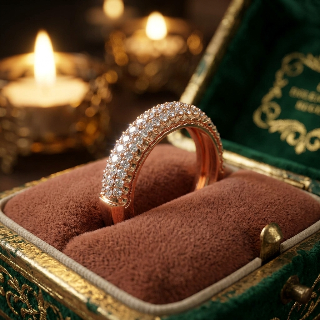 Rose Gold Triple Row Lab Grown Diamond Band, Engagement Ring