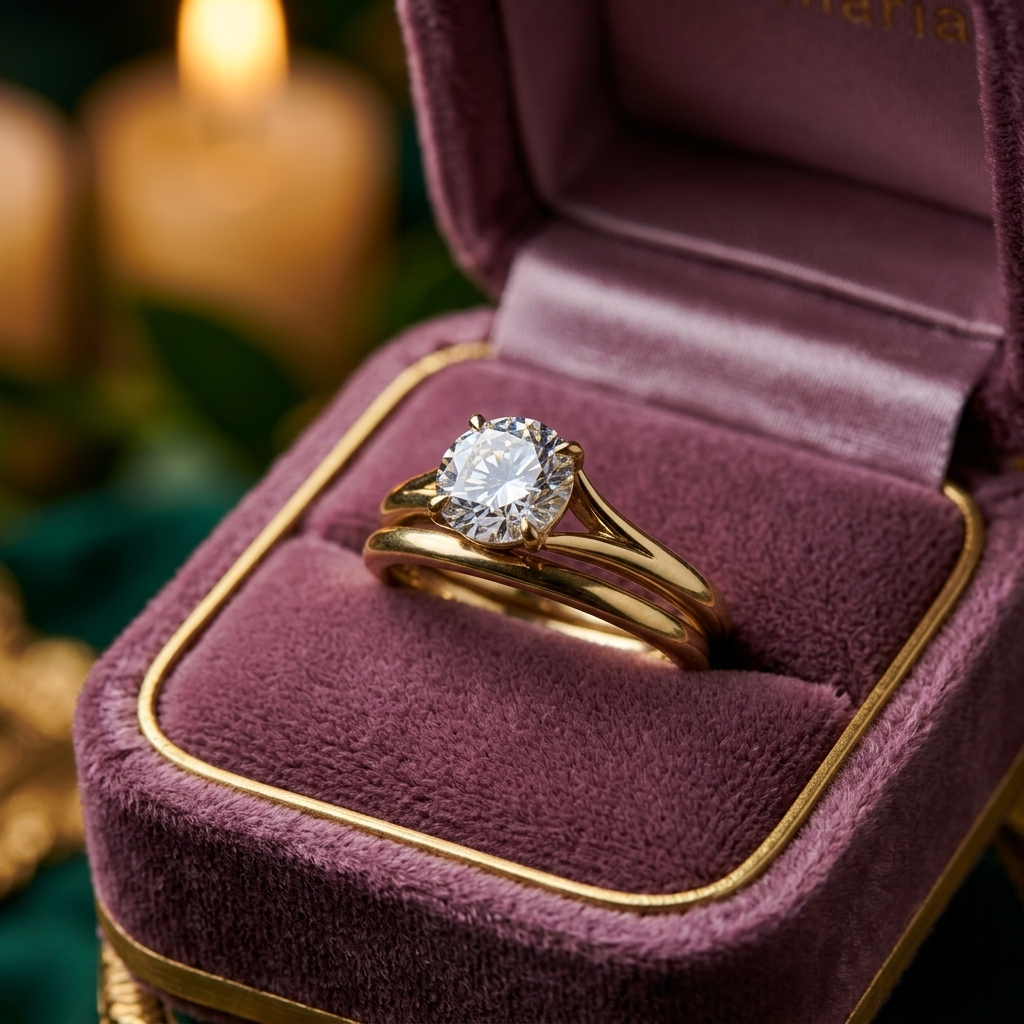 1.00 Carat Round Cut Diamond Engagement Ring, 14K Yellow Gold Split Shank Solitaire Ring