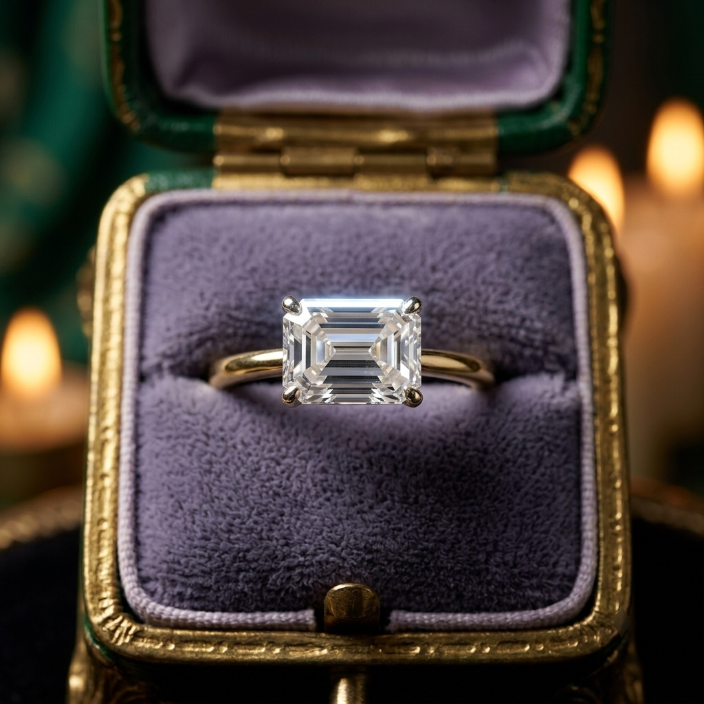 Emerald Cut Lab Grown Diamond Ring, Minimalist Gold Solitaire, Eco-Friendly Engagement Ring