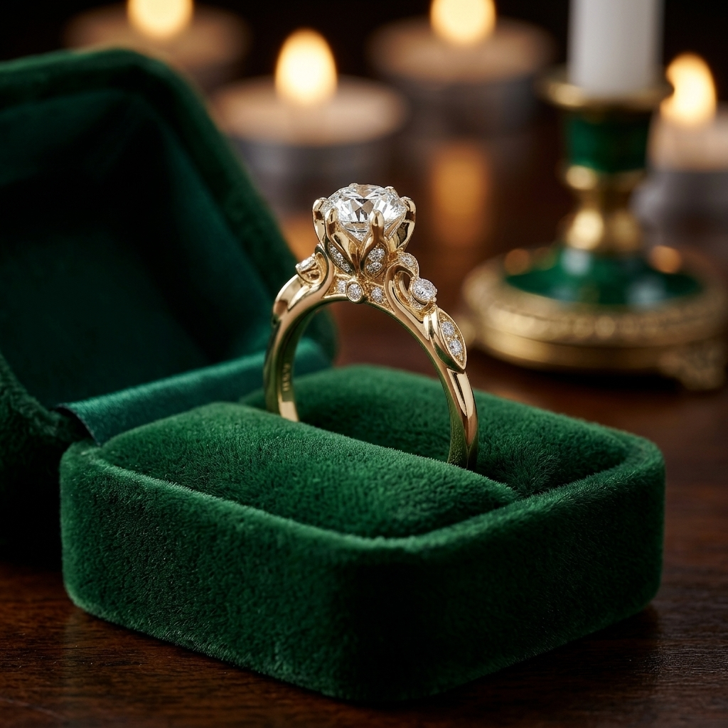 Custom Floral Basket Engagement Ring, Lab Grown Diamond, Hidden Halo Accent