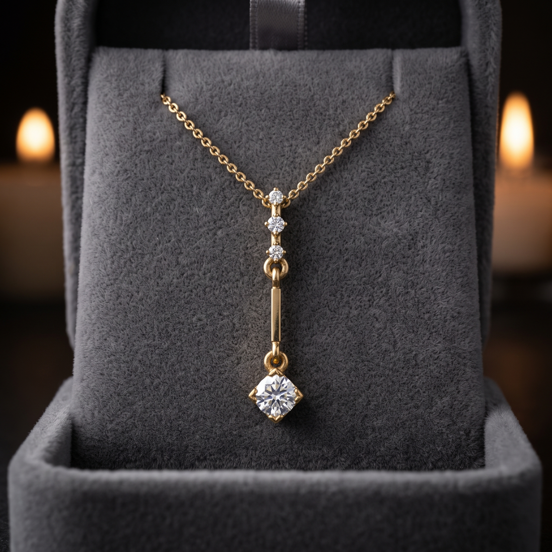 14K Gold Diamond Lariat Necklace, Minimalist Drop Pendant, Customizable Chain