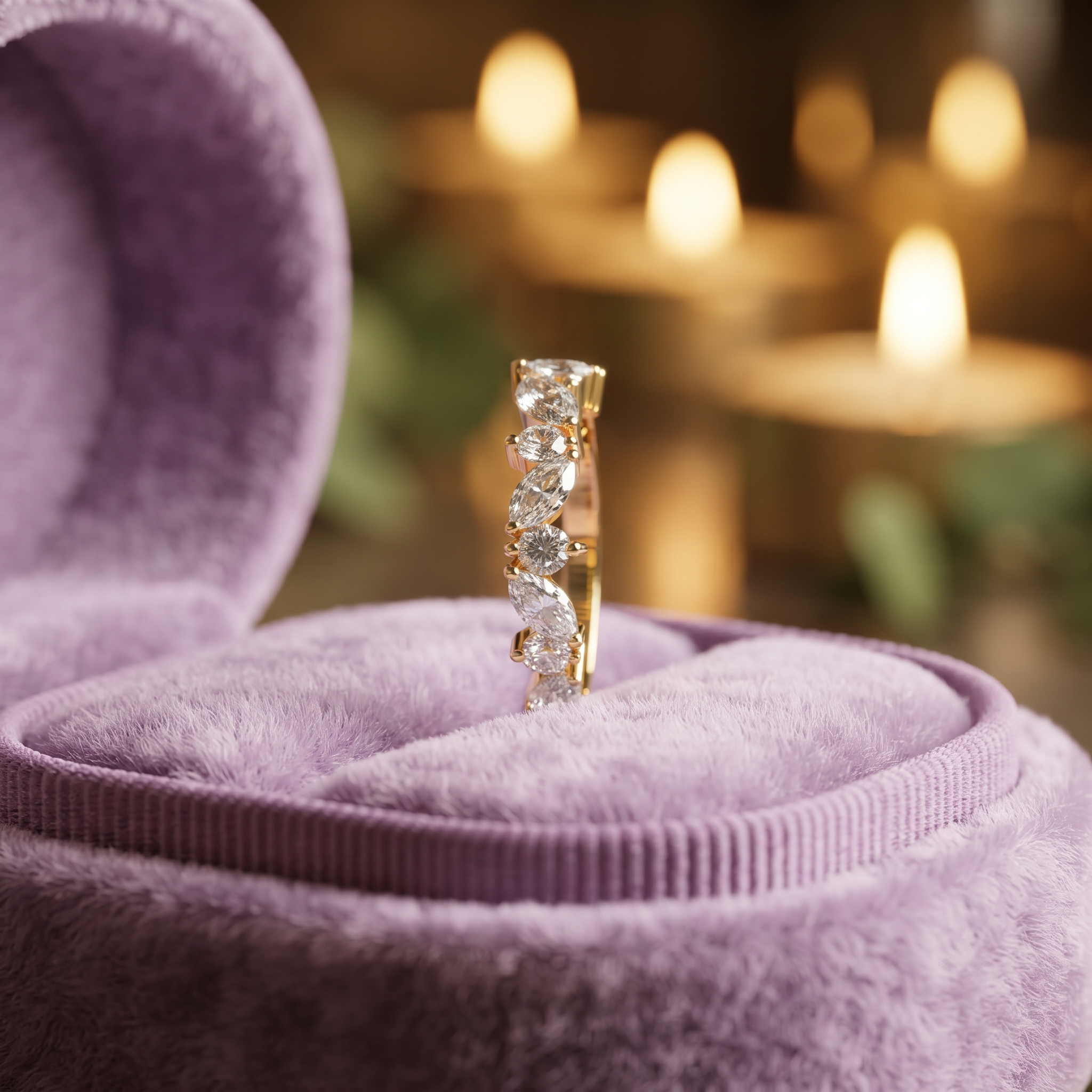 Marquise and Round Diamond Cluster Band