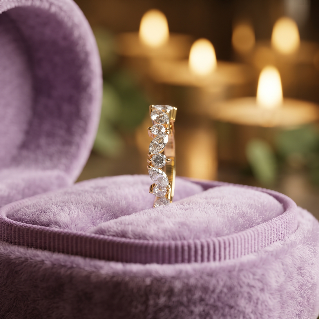 Marquise and Round Diamond Cluster Band