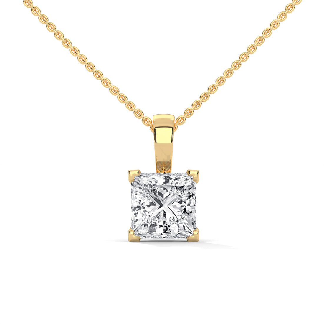 2.00 CT Princess Cut Diamond Pendant, Minimalist Gold Chain Necklace, Bridal Jewelry