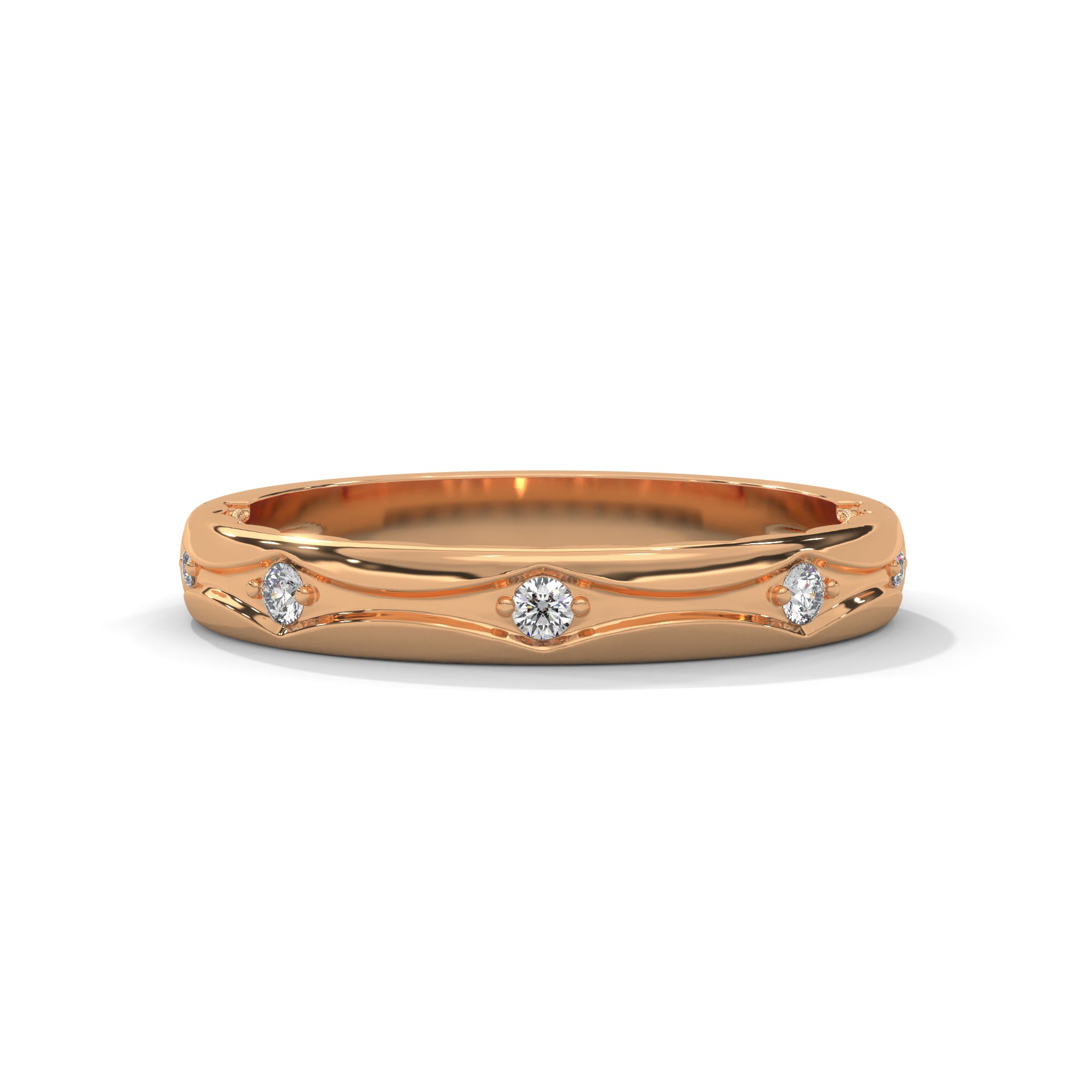 Vintage Diamond Band, Unique Art Deco Band, Minimalist Stackable Ring, Women Jewelry