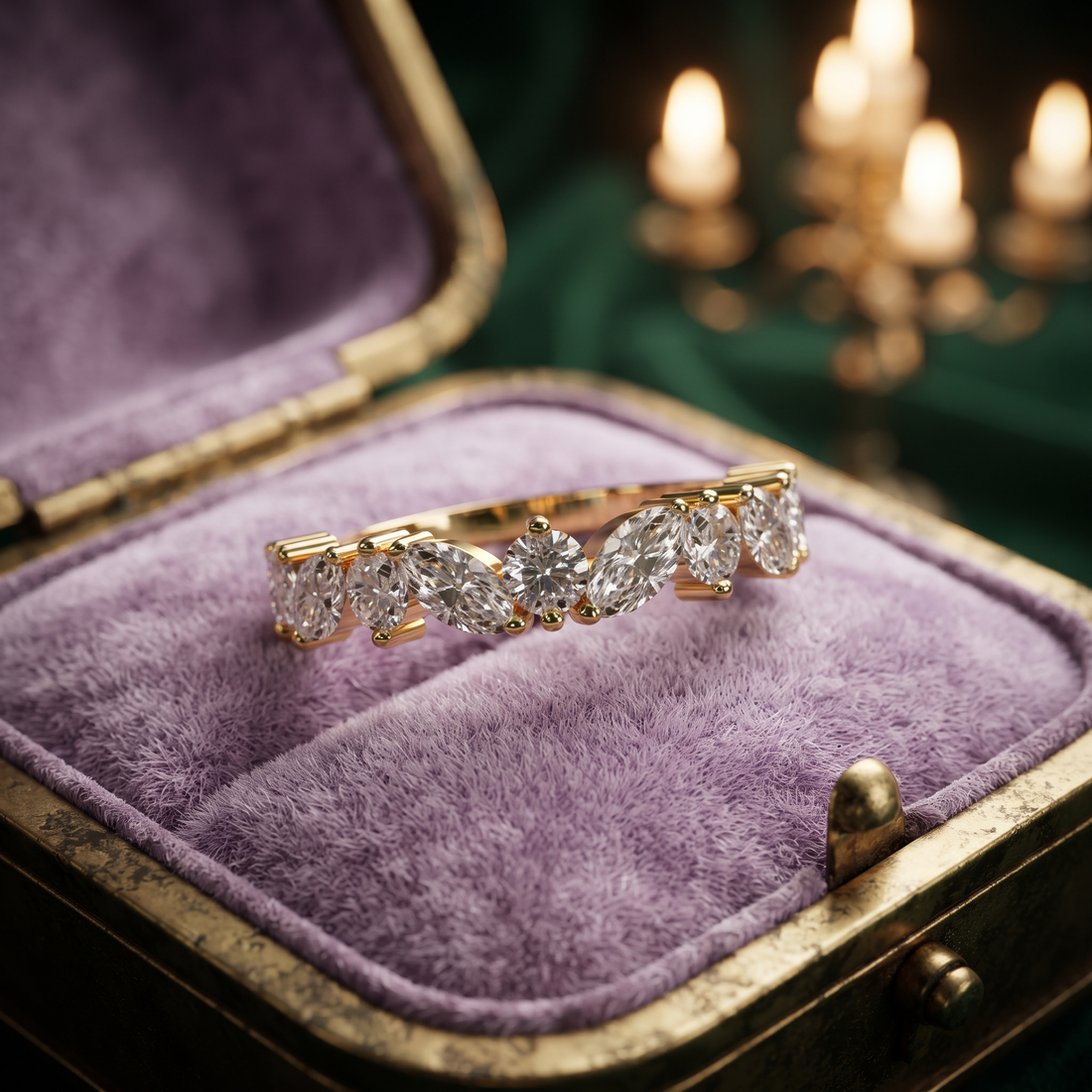 Marquise and Round Diamond Cluster Band
