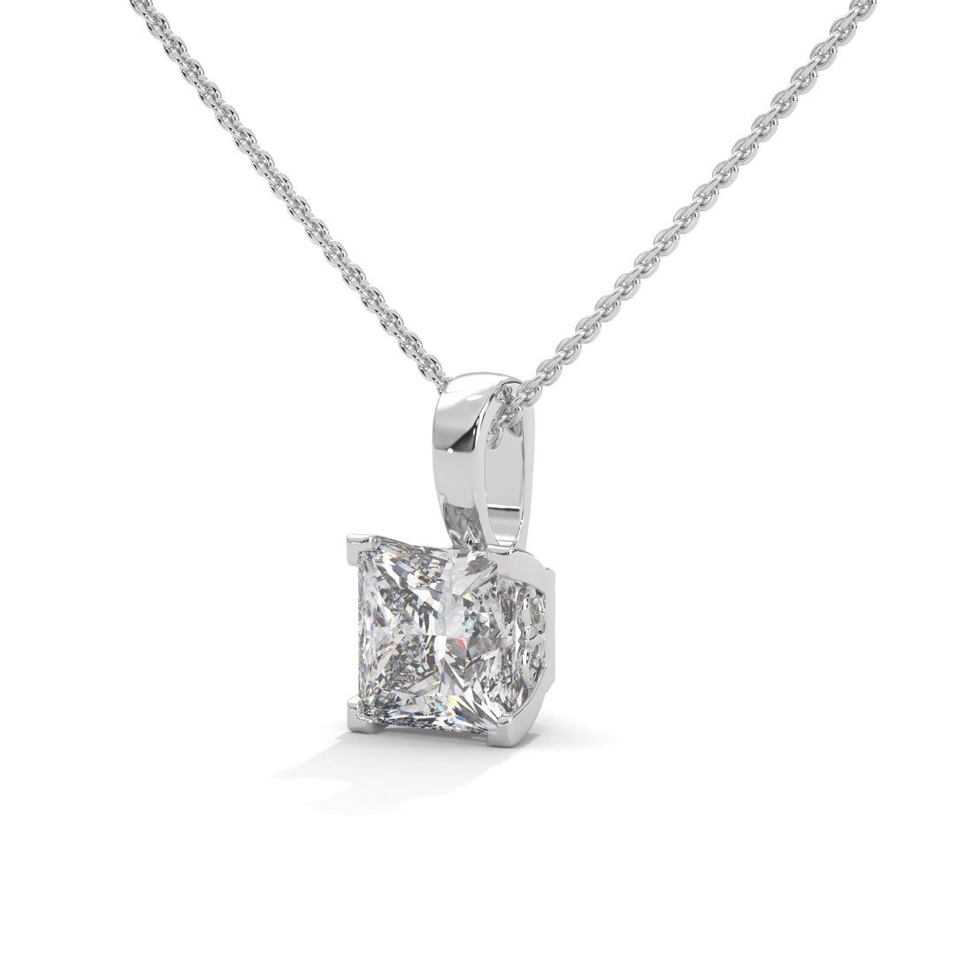 2.00 CT Princess Cut Diamond Pendant, Minimalist Gold Chain Necklace, Bridal Jewelry