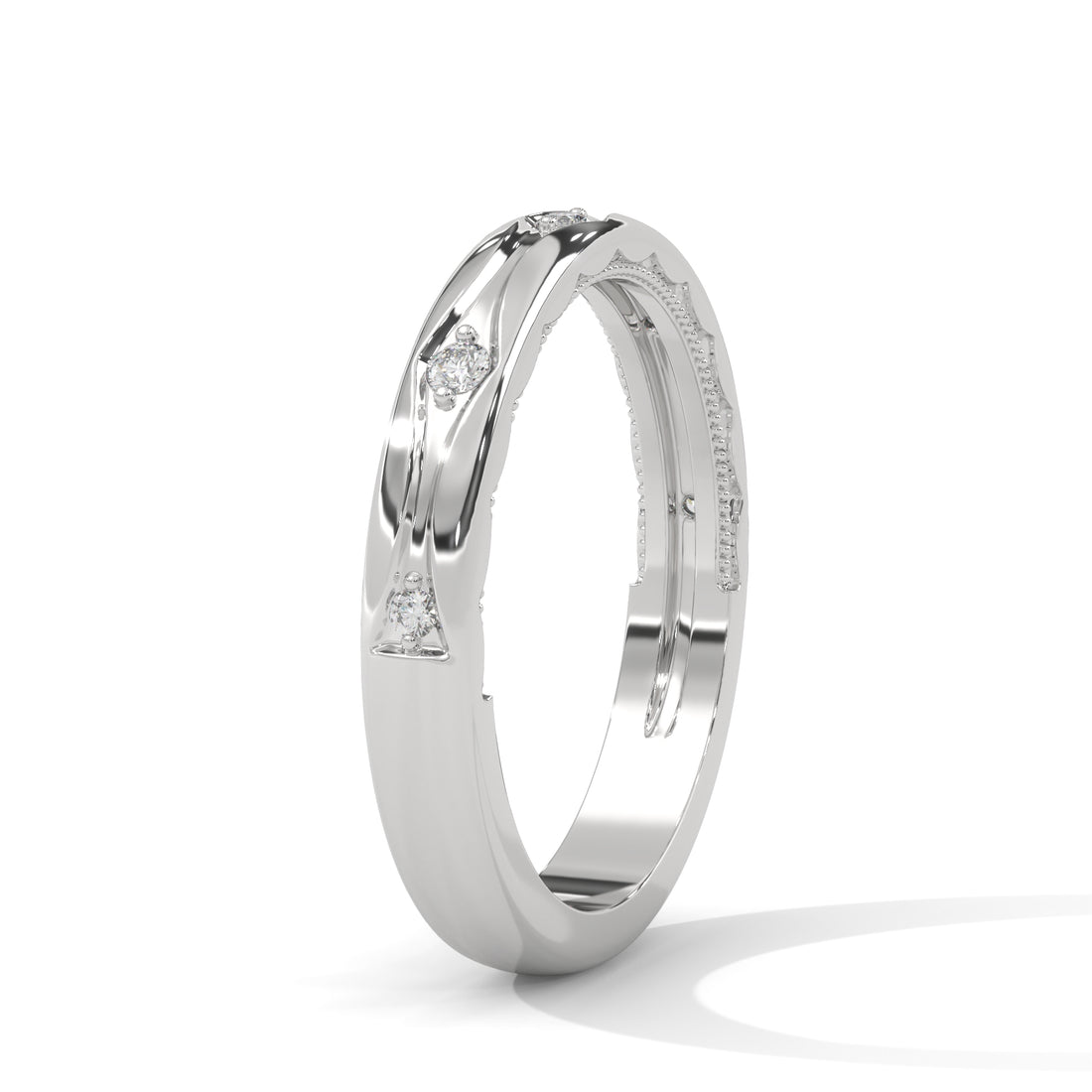 Vintage Diamond Band, Unique Art Deco Band, Minimalist Stackable Ring, Women Jewelry