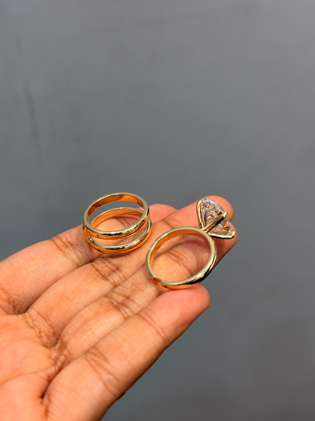 3-Piece Modular Oval Solitaire Ring Set with Double Band Ring