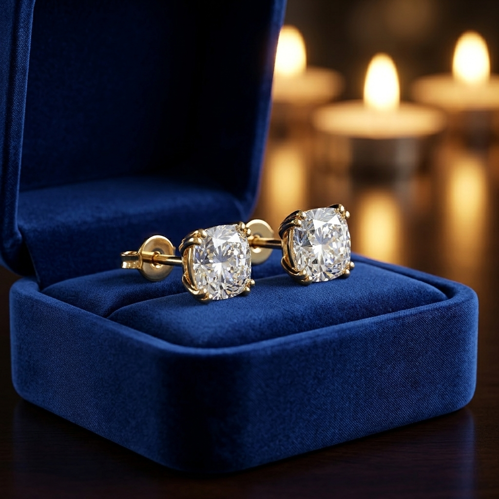 Cushion Cut Diamond Stud Earrings
