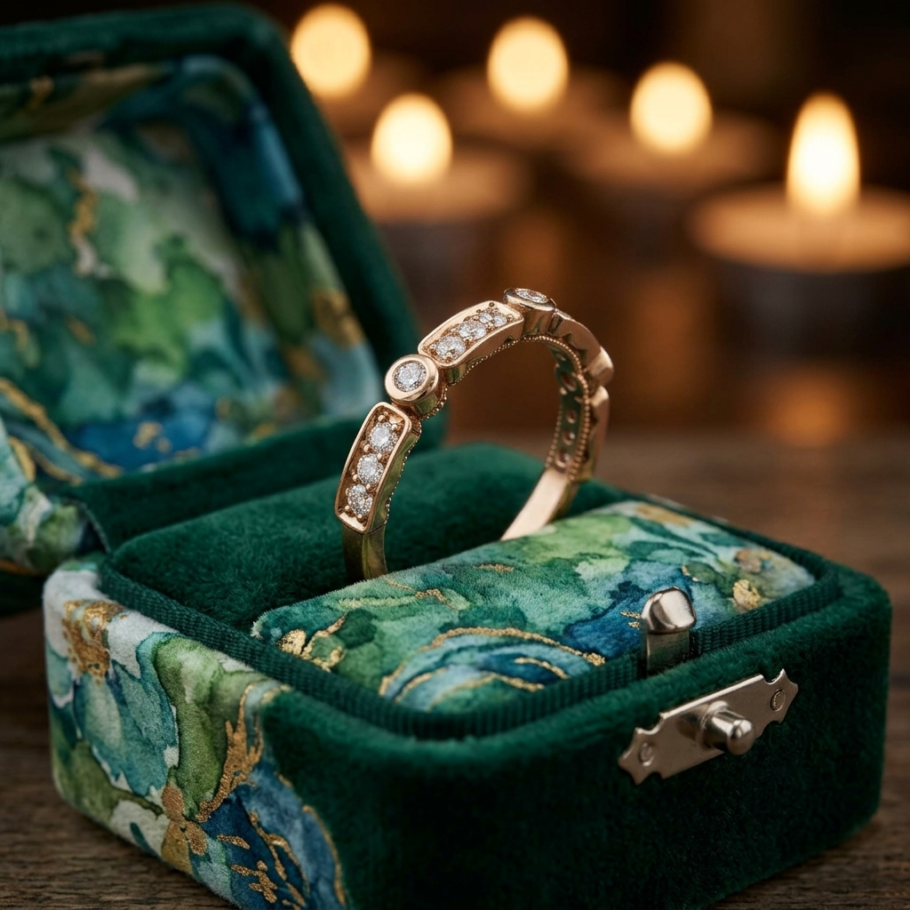 Art Deco Milgrain Diamond Band, Rose Gold Stacking Ring, Alternative Wedding Band