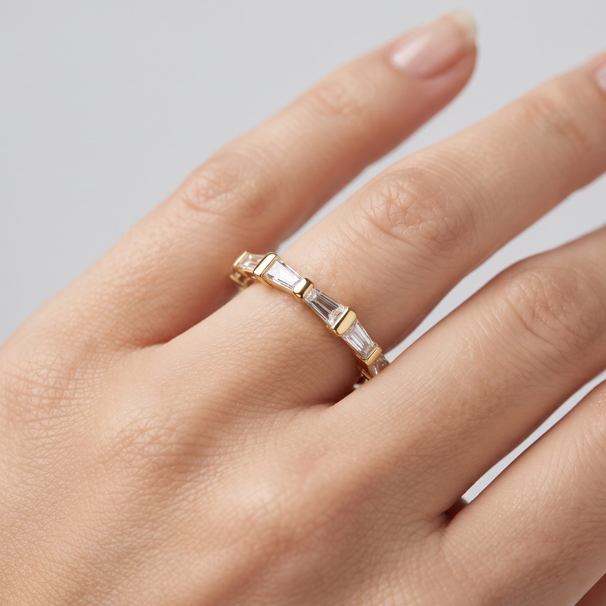 Baguette Cut Diamond Wedding Band, Art Deco Stacking Ring, Solid Gold Anniversary Band