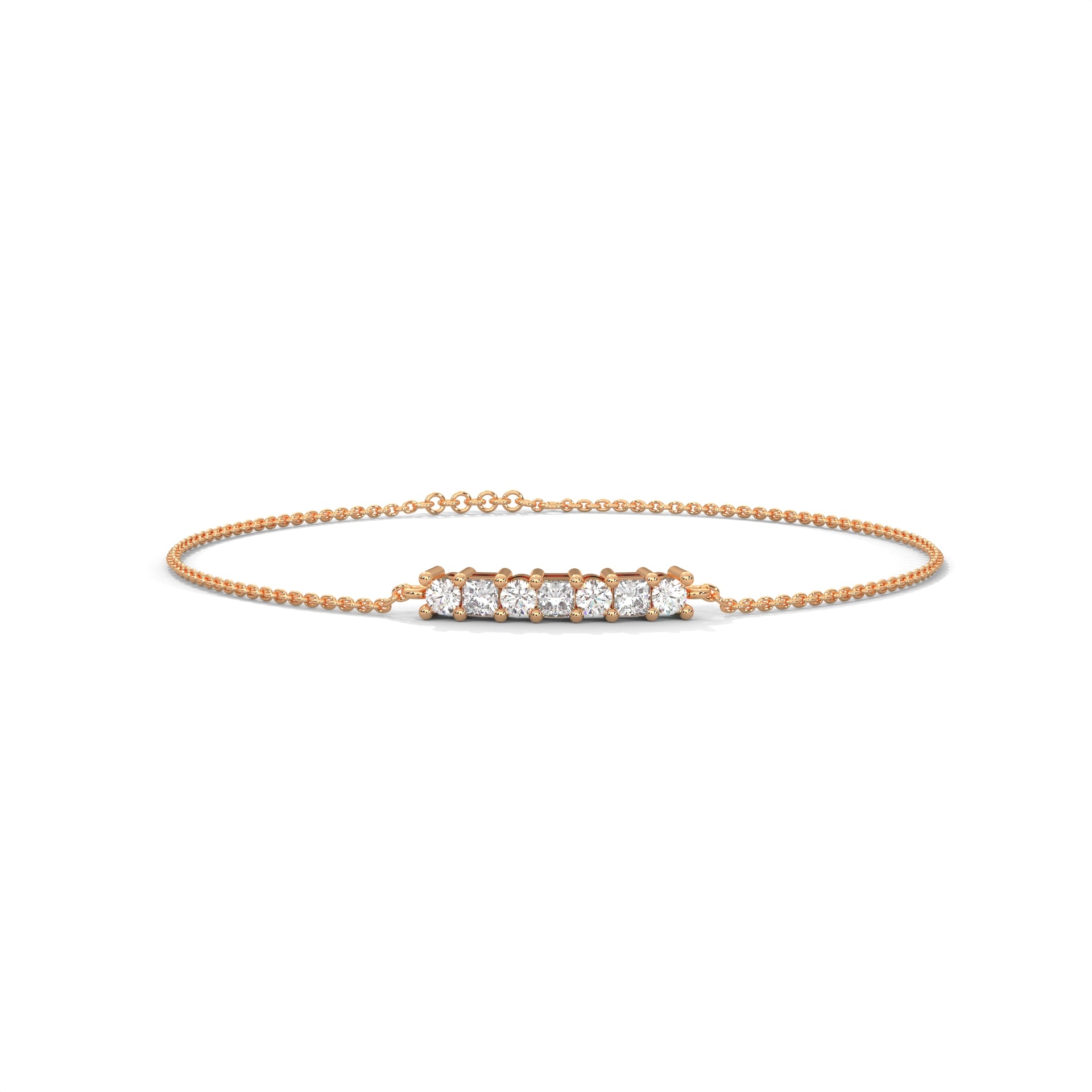 Princess And Round Cut Bar Bracelet In 9K Gold To 18K Gold, Sterling Silver