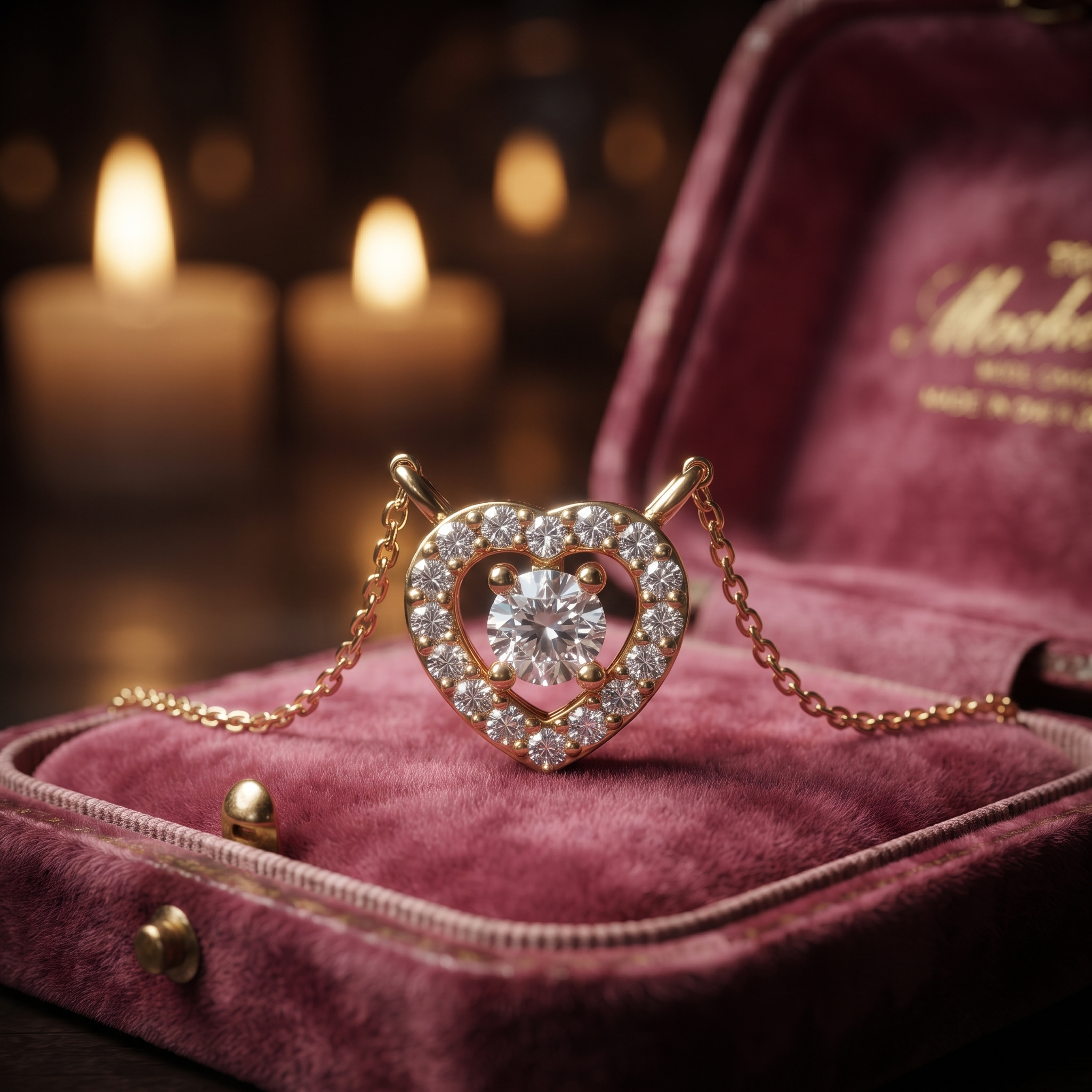 Heart Halo Diamond Pendant Necklace, Dainty Gold Love Jewelry, Romantic Gift