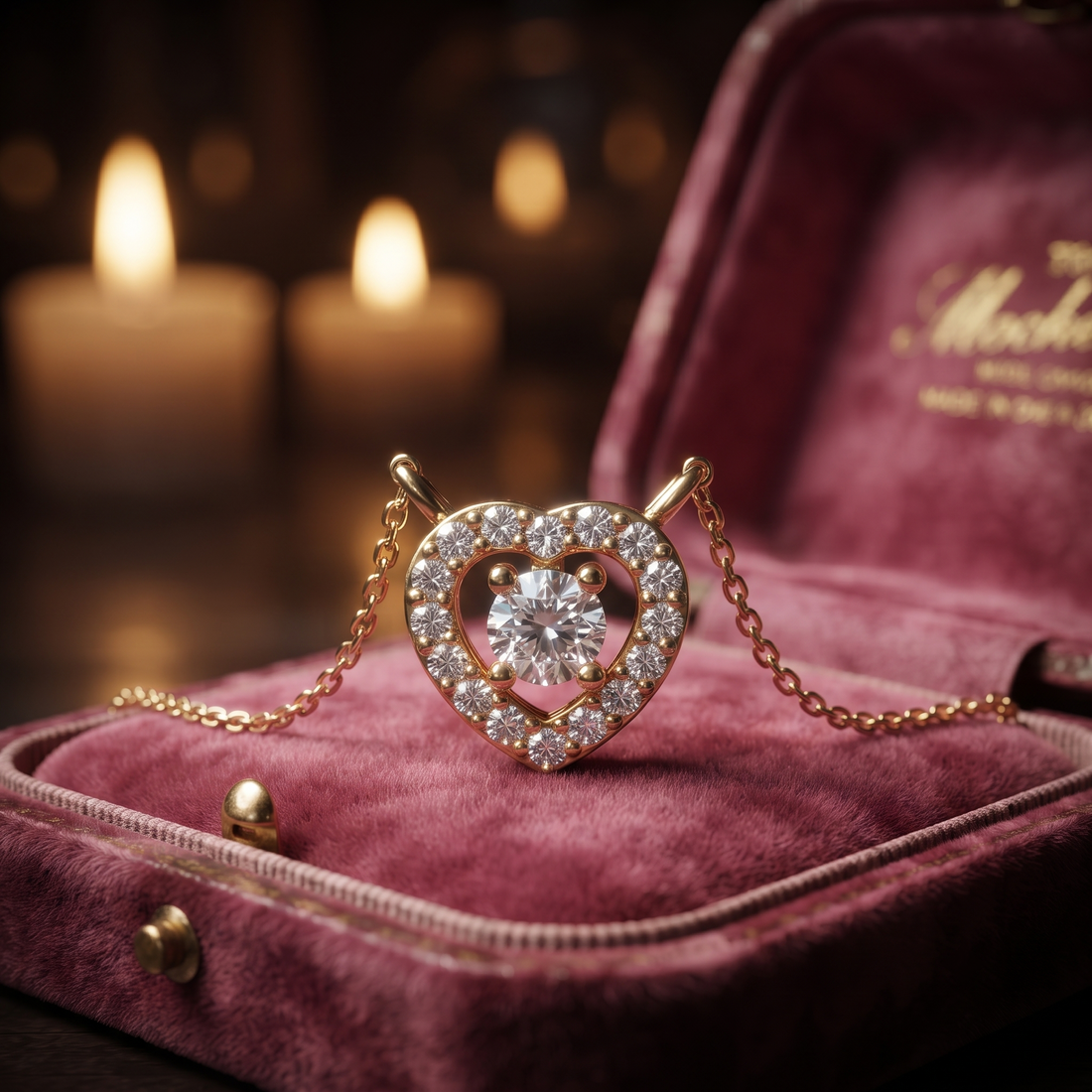 Heart Halo Diamond Pendant Necklace, Dainty Gold Love Jewelry, Romantic Gift
