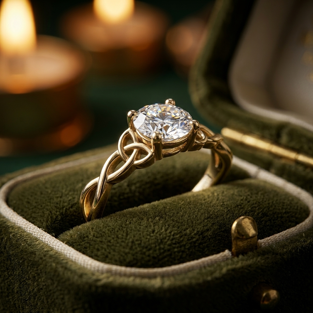 Celtic Knot Engagement Ring, Round Solitaire Lab Grown, 14K Yellow Gold Plated, Promise Ring