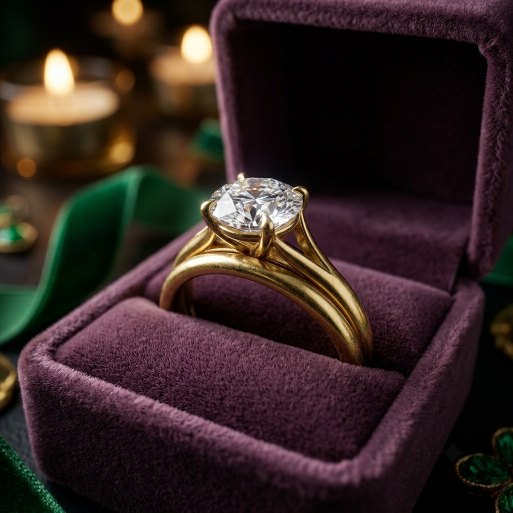 1.00 Carat Round Cut Diamond Engagement Ring, 14K Yellow Gold Split Shank Solitaire Ring