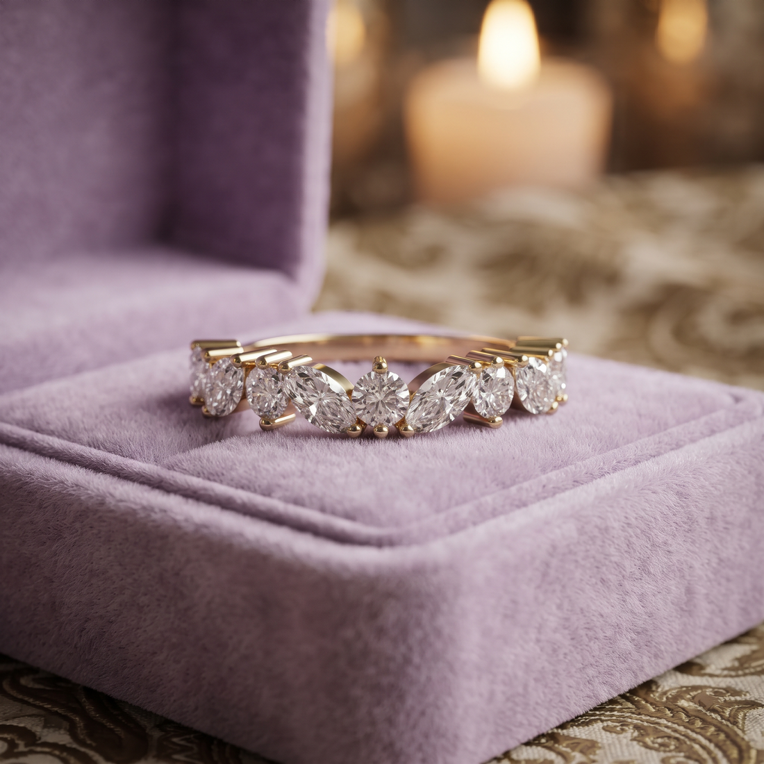 Marquise and Round Diamond Cluster Band
