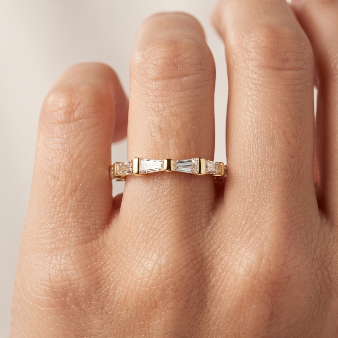 Baguette Cut Diamond Wedding Band, Art Deco Stacking Ring, Solid Gold Anniversary Band