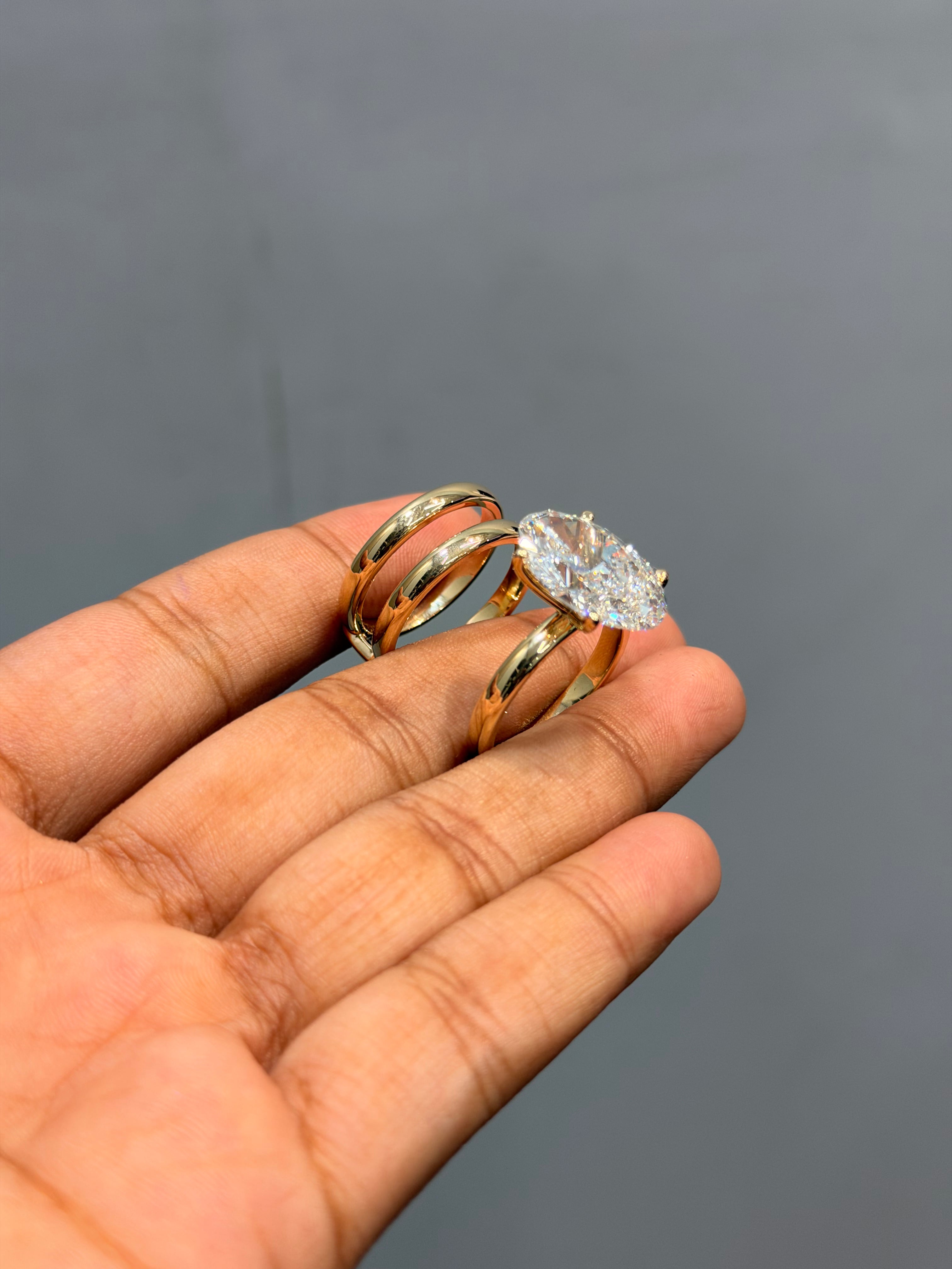 3-Piece Modular Oval Solitaire Ring Set with Double Band Ring