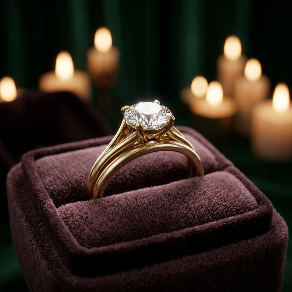 1.00 Carat Round Cut Diamond Engagement Ring, 14K Yellow Gold Split Shank Solitaire Ring