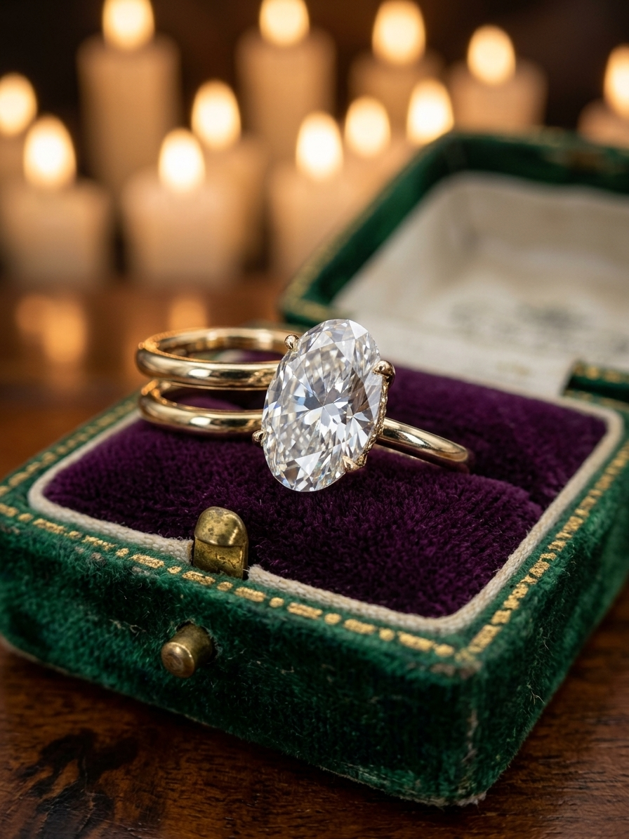 3-Piece Modular Oval Solitaire Ring Set with Double Band Ring