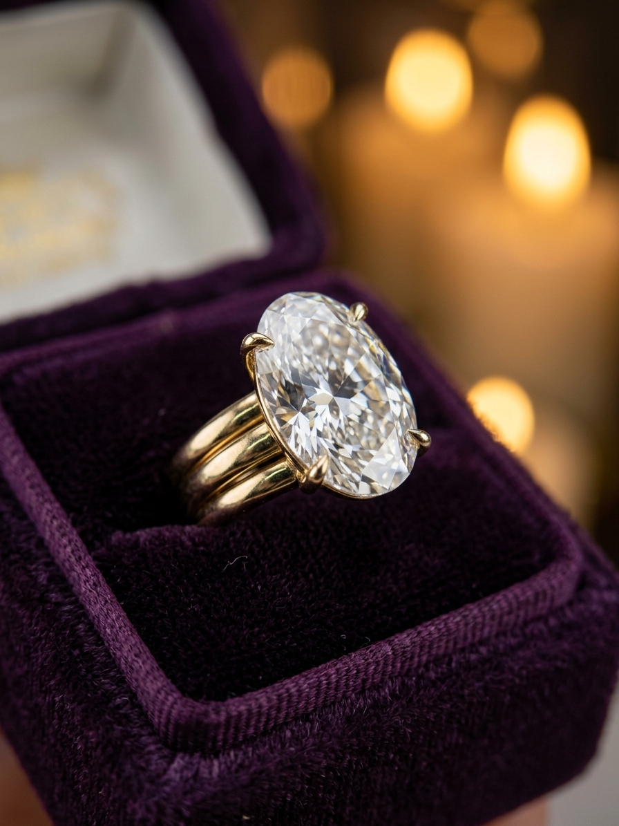 3-Piece Modular Oval Solitaire Ring Set with Double Band Ring