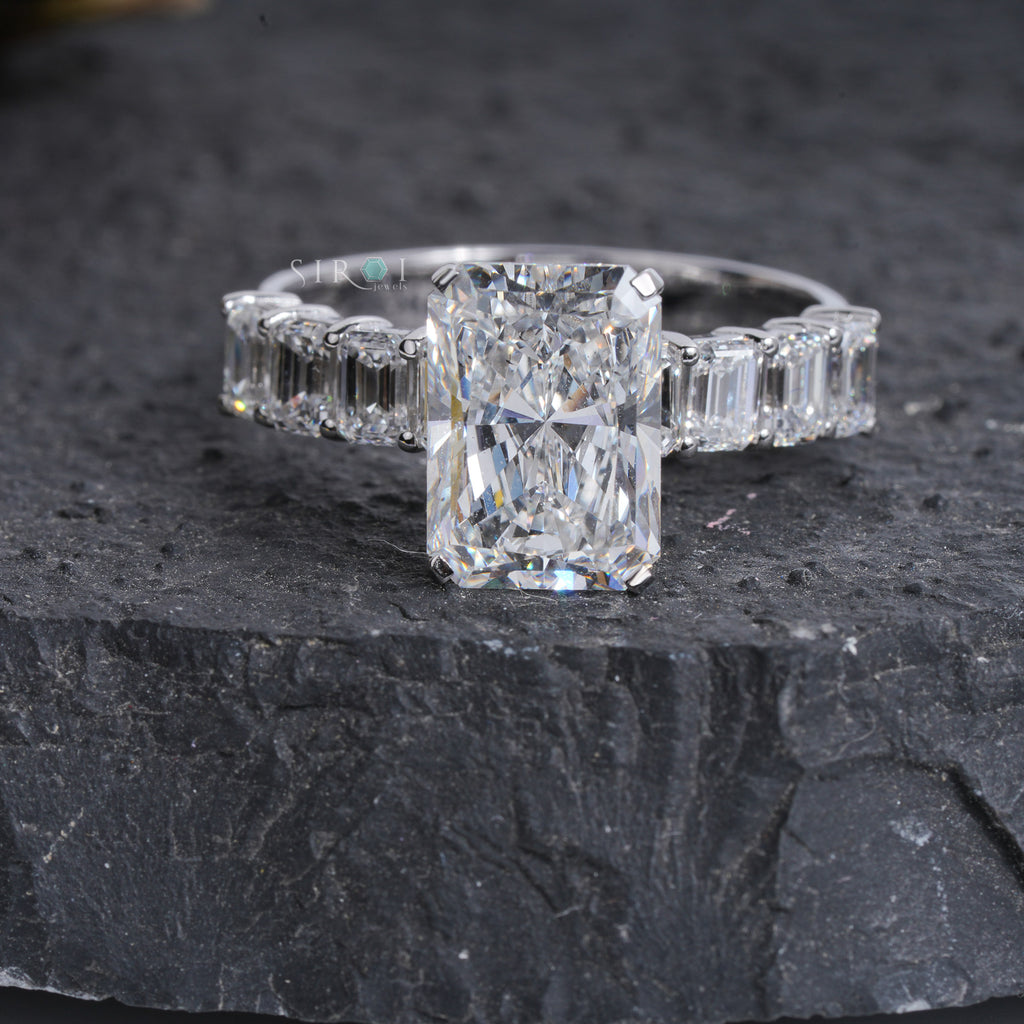 Radiant & Emerald Cut Multi-Stone Diamond Ring – Art Deco Inspired Engagement Ring