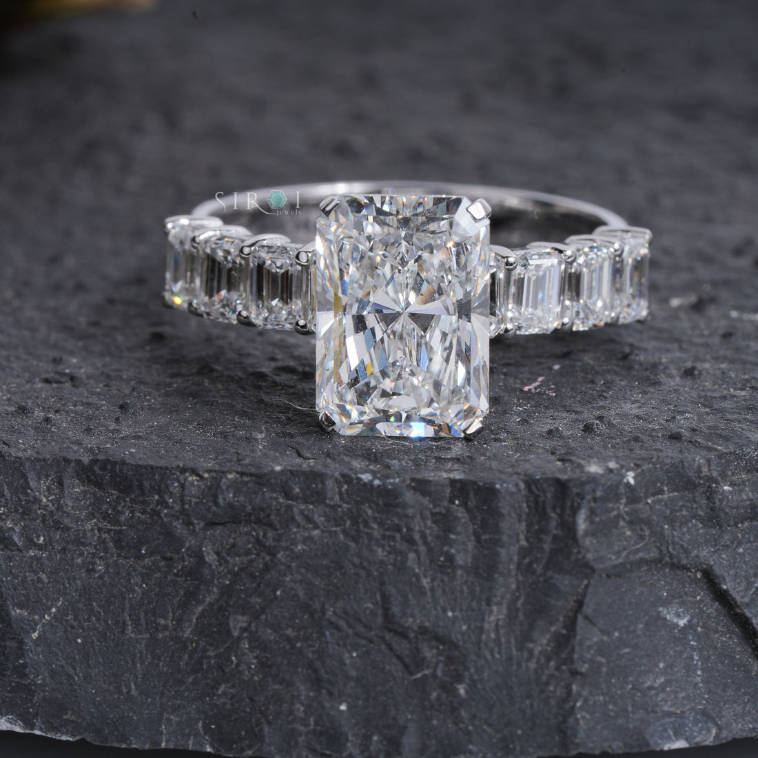 Radiant & Emerald Cut Multi-Stone Diamond Ring – Art Deco Inspired Engagement Ring