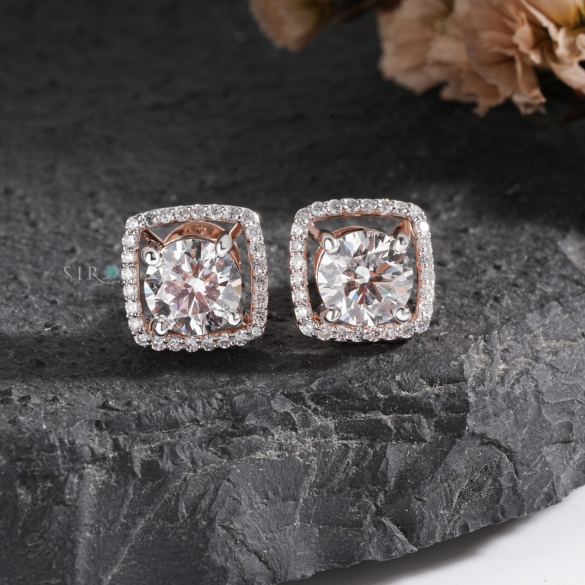 Classic Round Brilliant Diamond Halo Earrings