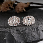 Elegant Oval Diamond Halo Stud Earrings in Two-Tone Gold