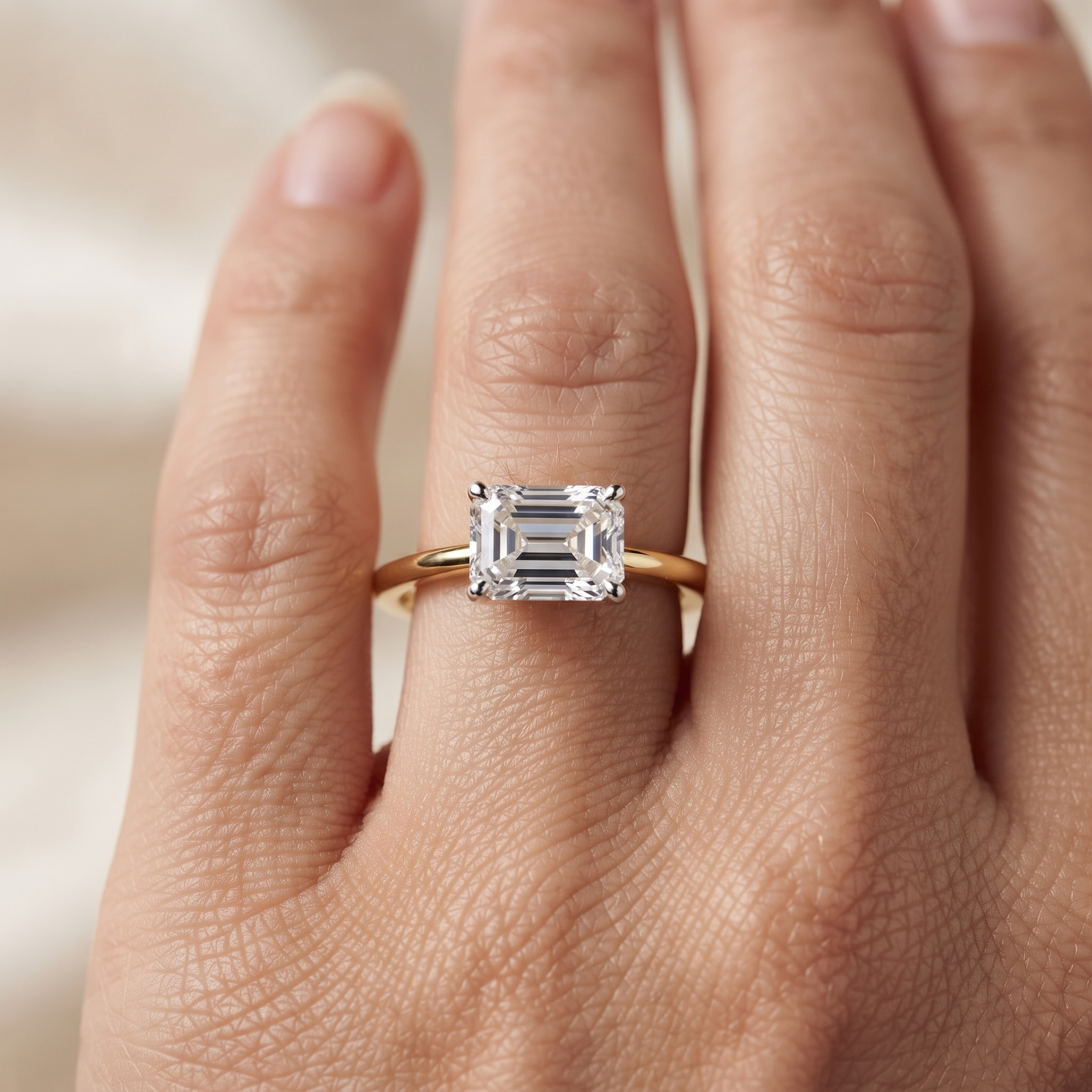 Emerald Cut Lab Grown Diamond Ring, Minimalist Gold Solitaire, Eco-Friendly Engagement Ring